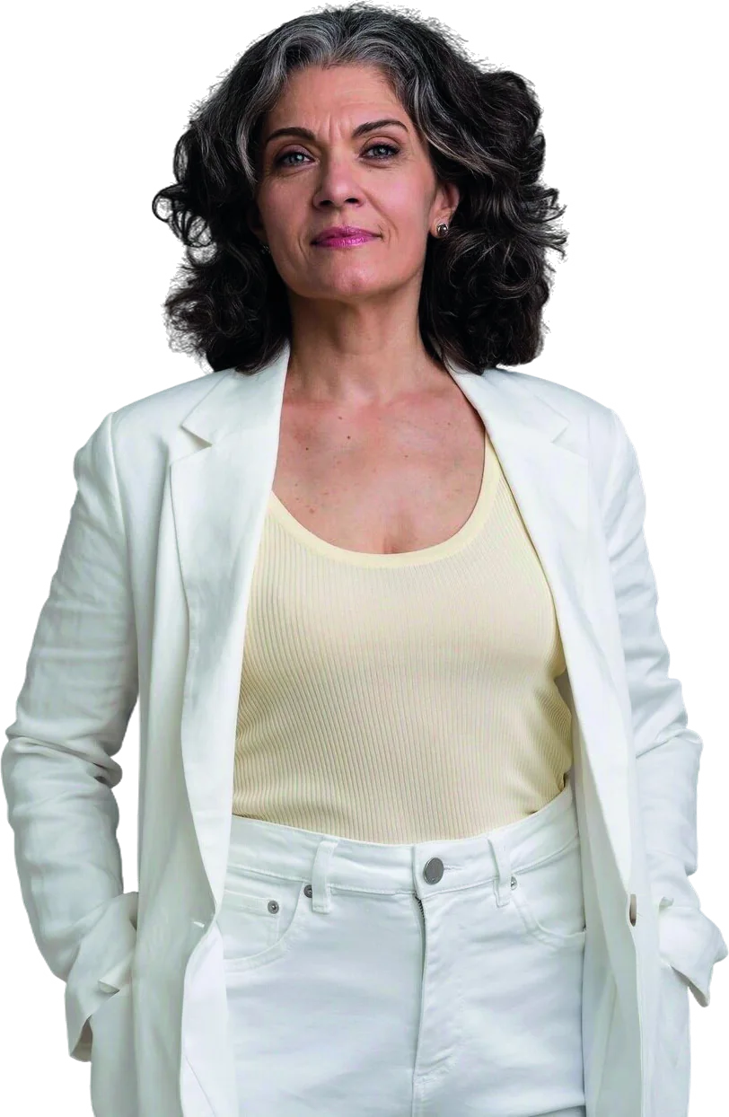 Mujer con saco blanco