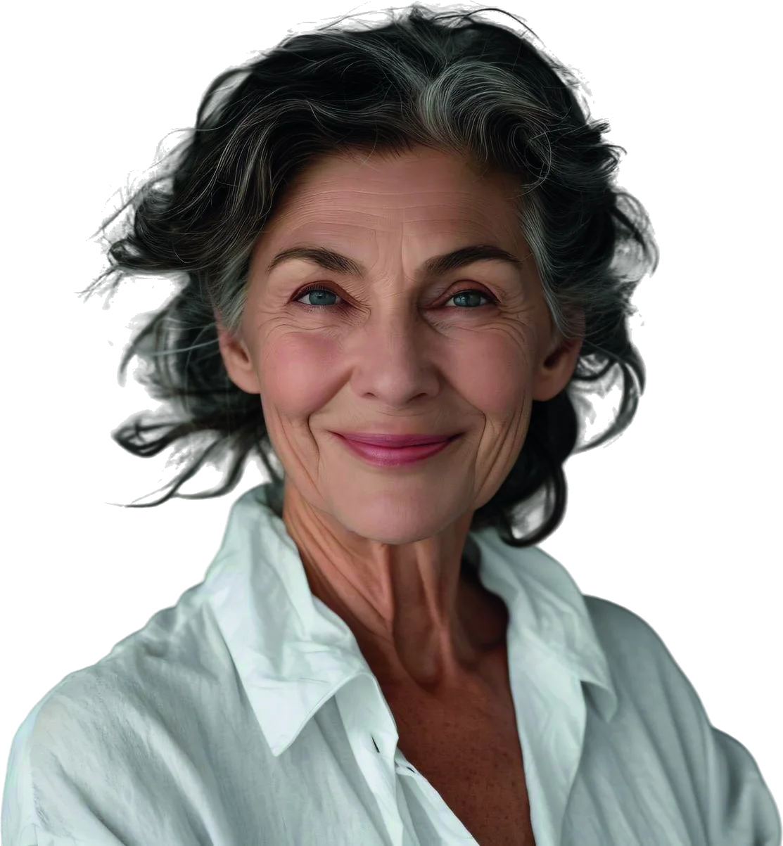 Mujer sonriente de cabello canoso